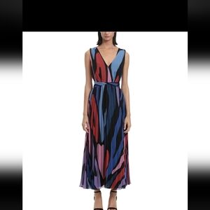 Donna Morgan Women's Sleeveless Pleated Skirt Maxi Dress Sz 10 NWT Lined Multi C